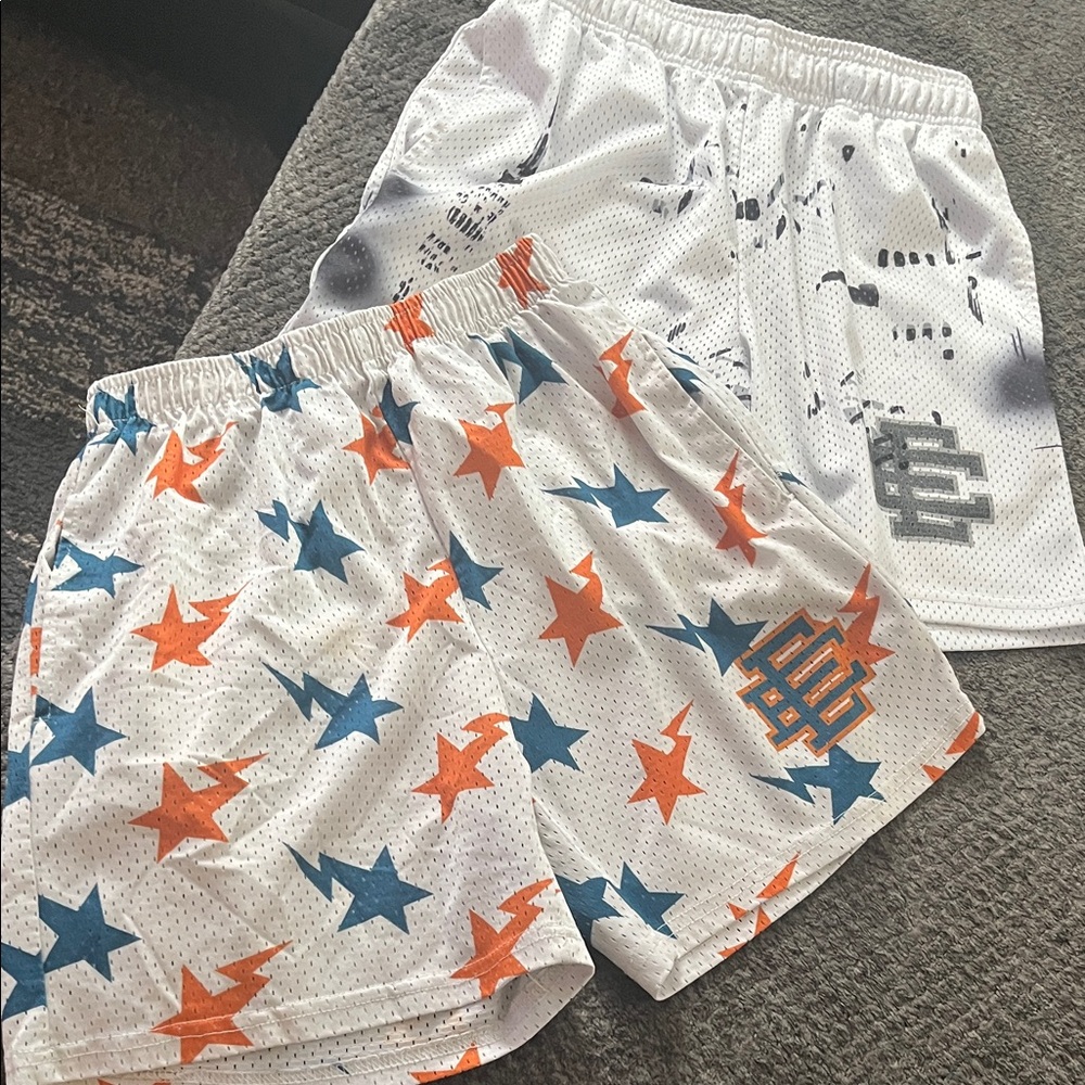 Eric Emanuel White Shorts with Orange and Blue Stars